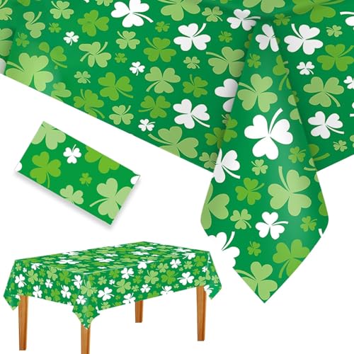 ParPix Kleeblatt Deko Tischdecke, 137 x 274cm St. Patrick's Day Tischdecke, Grün Kleeblätter Tischdecke, Irische St. Patricks Party Tischdecken, Glücksklee Wasserdicht Kunststoff Tischdecke von ParPix