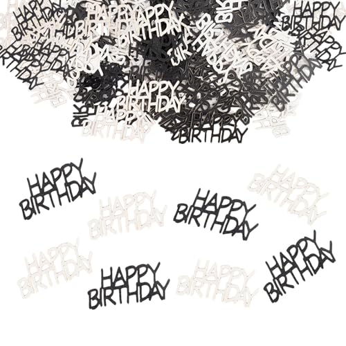 ParPix Happy Birthday Konfetti Groß 5x2,3cm, 100Stk Tischdeko Geburtstag Schwarz Silber, Happy Birthday Tischdeko, Glitzer Konfetti Geburtstagsdeko, Luftschlangen Geburtstag Deko, Geburtstag Tischdeko von ParPix