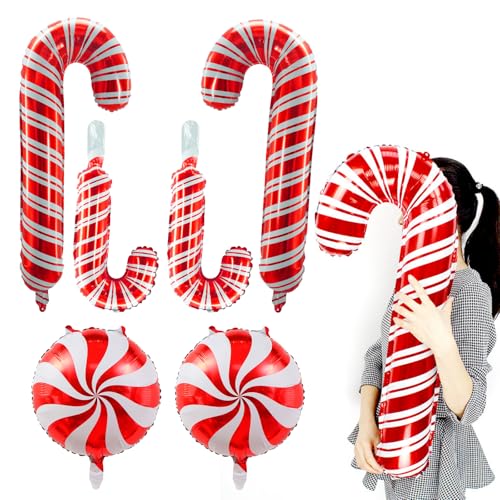 ParPix Luftballons Weihnachten Zuckerstangen Deko, 6 Stk Candy Cane Folienballon Weihnachten Deko,Weihnachtsballons Weihnachtsparty Deko, Weihnachtsfeier Deko Weihnachten Folienballons,Rot Xmas Ballon von ParPix