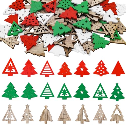 ParPix Streudeko Weihnachten Holz,100 Stück Tischdeko Weihnachten,Holzdeko Konfetti Weihnachten,Tannenbaum Weihnachts Konfetti,Bunt Weihnachtsdeko Streudeko,Weihnachten Tischdeko,Christmas Decorations von ParPix