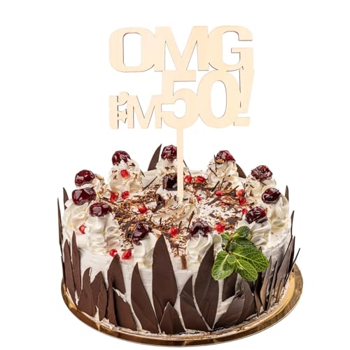 ParPix Tortendeko 50. Geburtstag Mann Frau, Holz 50 Geburtstag Deko Mann, 50 Geburtstag Deko Happy Birthday Cake Topper, Tortendeko Goldene Hochzeit, 50 Geburtstag Frau Deko Cake Topper Happy Birthday von ParPix