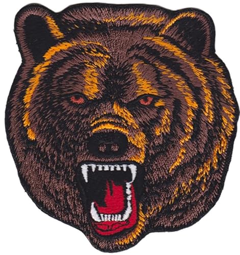 Aufnäher, bestickt, zum Aufbügeln, Tiere, Braun Bear Grizzly Head, 85 x 90 mm von Paraserbatoio.it