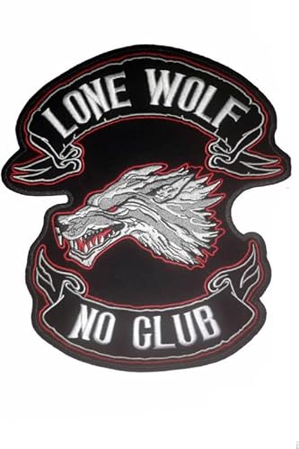 Patch Emblem, bestickt, zum Aufbügeln, Bigpatch, Lone Wolf Lone Wolf No Clubs 29 cm groß von Paraserbatoio.it