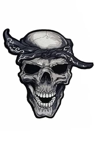 Patch Emblem, bestickt, zum Aufbügeln, Biker Skull 30 cm, groß von Paraserbatoio.it