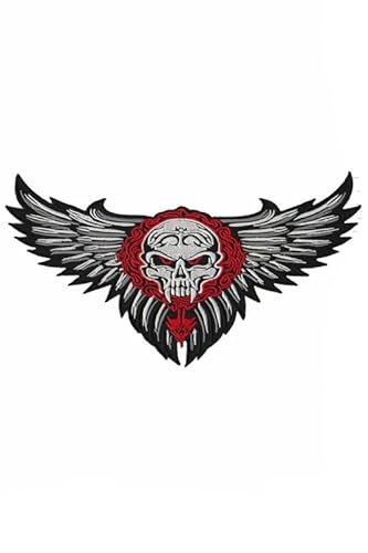 Patch Emblem, bestickt, zum Aufbügeln – BIGPATCH – Skull Fly Rot Silber 28 cm groß von Paraserbatoio.it