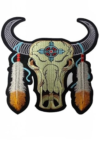 Patch Emblem bestickt, zum Aufbügeln - BIGPATCH - indian bison skull indian 24 cm groß von Paraserbatoio.it