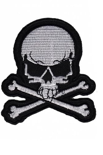 Patch Emblem bestickt, zum Aufbügeln - Patch Skull - Totekopf Skull mit Bones 70 x 76 mm von Paraserbatoio.it