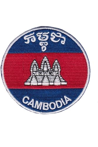 Patch Emblem bestickt zum Aufbügeln - Flagge - Cambodia Flag rund 75 x 75 mm von Paraserbatoio.it