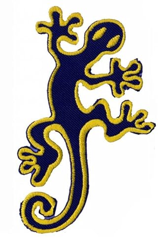 Patch Emblem bestickt zum Aufbügeln - Tiere - Geko Salamander Schwarz Gold 60 x 100 mm von Paraserbatoio.it