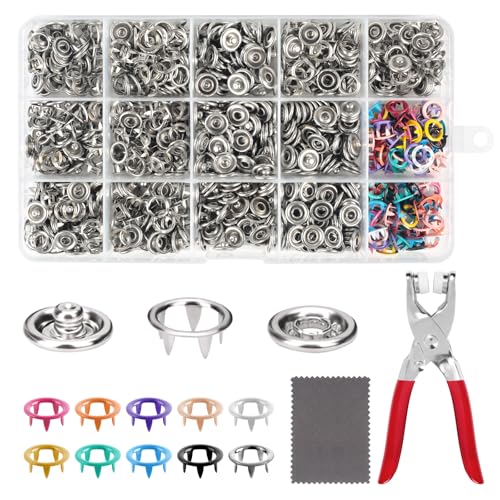 250 Sets Druckknöpfe Ohne Nähen, Universal Druckknopf Set Mit Zange Für Stoff 9.5mm Druckknöpfe Mit Zange, Druckknöpfe Metall Werkzeugset Mit Fünfpoliger Schließe für Kleidung, Taschen und Handarbeit von Parastar