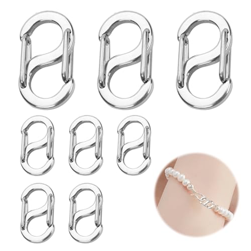 8 Stück Karabinerverschluss mit Doppelter Öffnung, Verschlüsse für Armbänder, S-Lock-Armband Verschlüsse, Edelstahl Mini Armband Verlängerung für Halsketten, Armbänder, DIY Schmuck (Silber) von Parastar