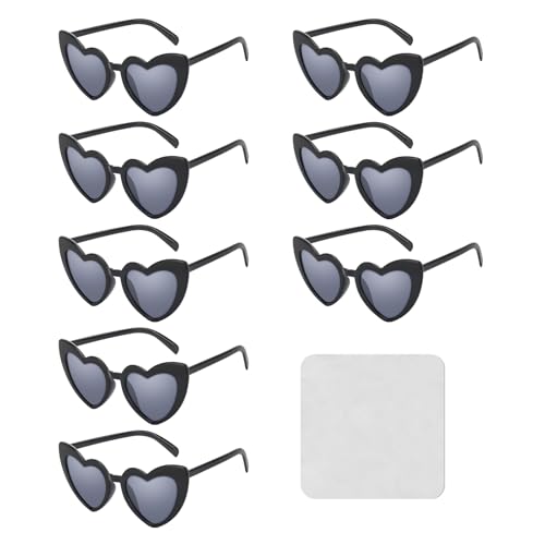 8 Stück Partybrille Herz Sonnenbrille,Retro Herz Sonnenbrille mit Brillenputztuch,Party Sonnenbrille Team Bride Schwarz,Vintage Herzform Brille, Hippie Brille Herz 90er für Party, Hochzeit, Karneval von Parastar