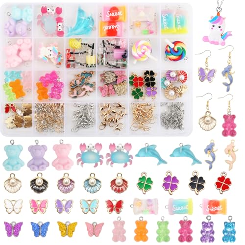 Parastar 150 Stück Charms Anhänger Set,Schmuck Ohrringe Selber Machen Set mit Aufbewahrungsbox,Bubble Tea Gummibärchen Anhänger,Geschenke für Mädchen für DIY Armband Halsketten Schmuck von Parastar