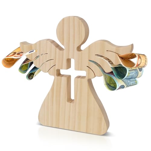 Parastar Holzengel Firmung Geschenke Jungen Mädchen,Holz Schutzengel Geldgeschenk,Holzengel Hochzeit, Engel Holzfiguren als Geldgeschenk für Taufe, Kommunion, Konfirmation, Hochzeit von Parastar