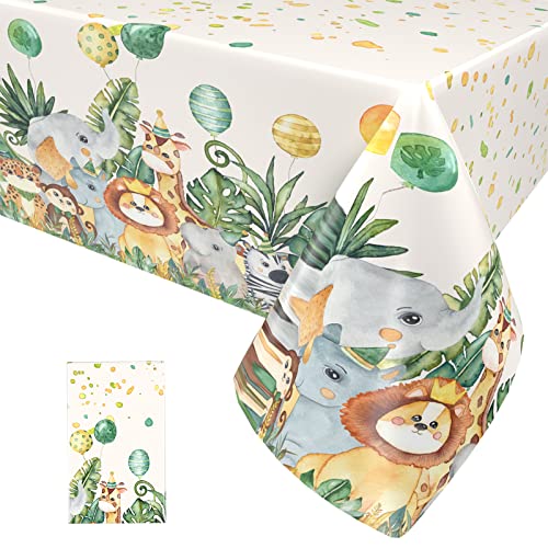 1 Stück Dschungel Tiere Tischdecke, Waldtiere Tischdecke für Wilde Jungen und Mädchen Party Dekoration, Tiere Party Tischtuch für Babyparty Geburtstag Zoo Themenpartyzubehör, 137 x 274CM von Paready