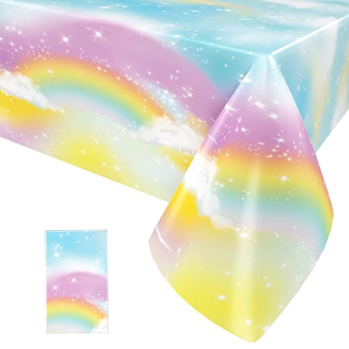 1 Stück Regenbogen Tischdecke, Farbenfrohe Regenbogen Einweg Tischdecke für Regenbogen Themen Geburtstag, Rechteckige Regenbogen Plastik Tischabdeckung für Babyparty Supplies, 137 x 274CM von Paready