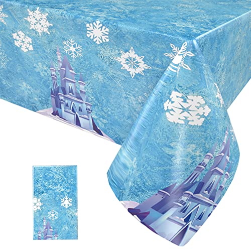 1 Stück Schneeflocken Tischdecke, Schnee Party Einweg Tischdeckes mit Eisschloss Schneeflocken, Rechteckiger Schnee Plastik Tischabdecke für Weihnachten Winter Neujahr Babyparty, 137 x 274CM von Paready