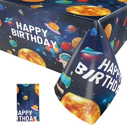 1 Stück Weltraum Plastik Tischdecke, Weltraum Geburtstag Tischdecken, Solarsystem Plastik Tischabdeckung mit Astronautenmuster für Planeten Themen Geburtstag Heim Party Supplies, 137 x 274CM von Paready