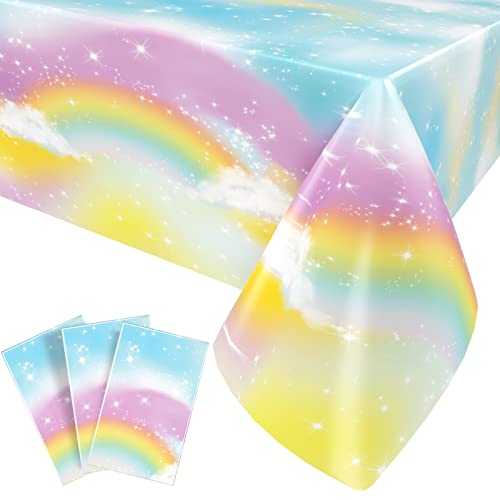 3 Stück Regenbogen Tischdecke, Farbenfrohe Regenbogen Einweg Tischdecke für Regenbogen Thema Geburtstag, Rechteckige Regenbogen Plastik Tischabdeckung für Babyparty Supplies, 137 x 274CM von Paready