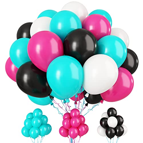 Disco Musik Thema Luftballons, 30 Stück 12 Zoll Helium Luftballons Rosarot Schwarz Blau Weiß Geburtstag Ballons 80er 90er Disco Party Ballons für Karaoke Thema Band Musik Party DJ Kurz Video Deko von Paready