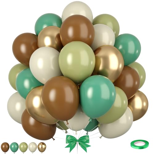 Grüne Braun Luftballons, 50 Stück Ballons Grün Braun Gold, Retro Sand Weiß Salbeigrün Ballons für Safari Wald Waldtiere Camping Thema Hochzeit Geburtstag Party Jahrestag Babyparty Dekorationen von Paready