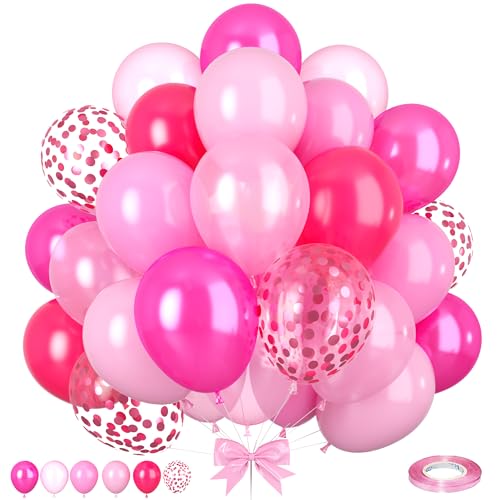 Heiße Rosa Luftballons, 50 Stück Hot Rosa Ballons, Perlmutt Hot Rosa Makara Rosa Luftballon, Dunkel Rosa Konfetti Ballons für MäDchen Hochzeit Geburtstag Party Babyparty Gender Reveal Dekorationen von Paready