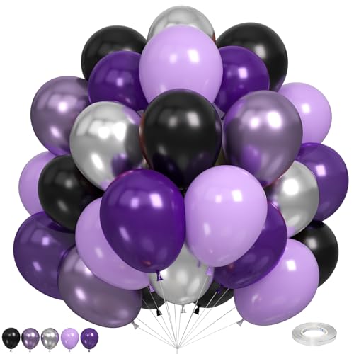 Lila und Schwarz Luftballons, Schwarze Lila Luftballons Metallic Silber Metallic Lila Ballons, Schwarz Flieder Lila Ballons für Geburtstag Halloween Thema Babyparty Hochzeit Abschlussfeier Party von Paready