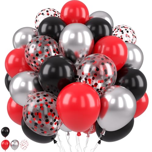 Luftballon Rot Schwarz Silber, 12 Zoll Rote und Schwarze Luftballons Rot-Schwarz-Silber Konfetti Latex-Luftballons für Superhelden-Thema Geburtstag Babyparty Hochzeit Rennwagen Party-Dekorationen von Paready