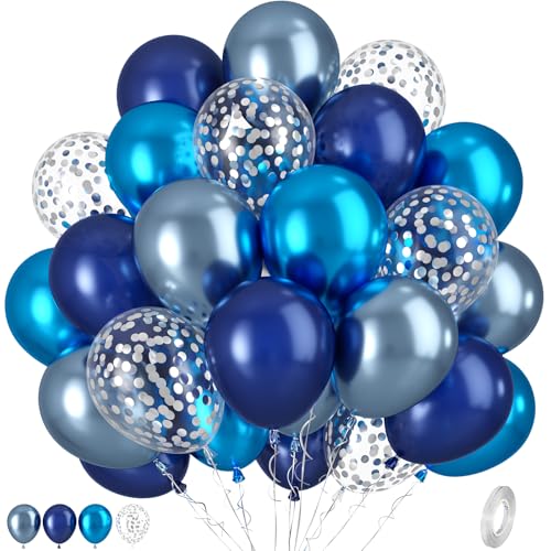 Luftballons Blau, 50 Stück Blaue Ballons, Metallic Blau Babyblau Perlmutt Dunkelblaue Ballons, Silberne Konfetti-Ballons FüR Hochzeit Geburtstag Kinder Party Babyparty Brautparty Jahrestag Dekoration von Paready