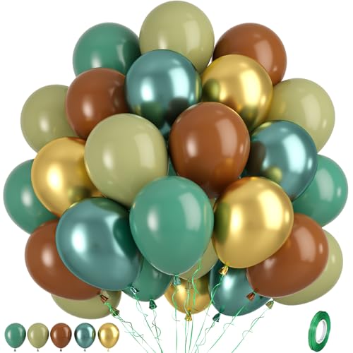 Luftballons GrüN Braun, 50 Stück GrüN Braun Gold Ballons, Metallic GrüN Gold Braun Retro Grün Ballons FüR Hochzeit Geburtstag Dschungel Camping Thema Party Babyparty Brautparty Jahrestag Dekoration von Paready