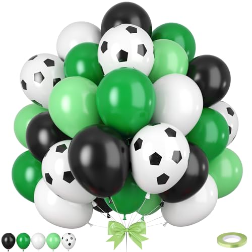 Luftballons Grün Schwarz Weiß, 50 Stück FußBall Luftballons, Matt Dunkelgrün Hellgrün Ballons für Mann Junge Sport Fussball Thema Hochzeit Geburtstag Party Jahrestag Babyparty Dekorationen von Paready