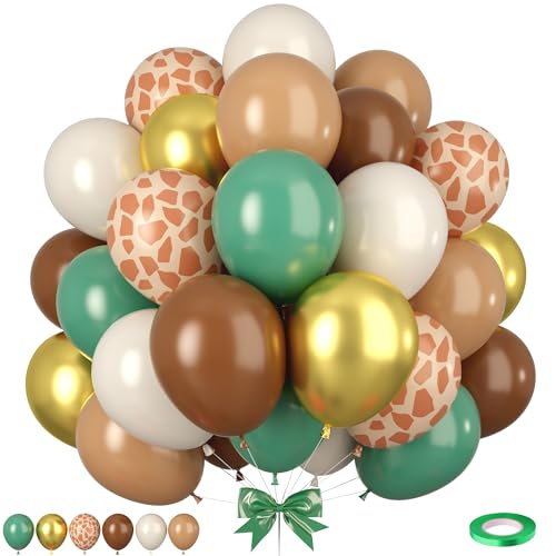 Luftballons Grüne Braun, 50 Stück Dschungel Ballons, Apricot Salbeigrün Ballons, Giraffendruck Ballons für Giraffe Safari Dschungel Waldgebiet Thema Hochzeit Geburtstag Party Babyparty Dekorationen von Paready