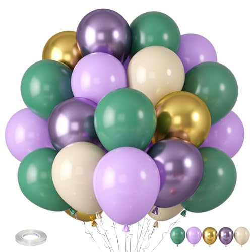 Luftballons Lila und Grüne, Lila und Gold ballons Retro Sand Weiße Salbeigrün Luftballons, Metallic Lila Gold Luftballons für Mädchen Frauen Geburtstag Hochzeit Abschlussfeier Babyparty Dekoration von Paready