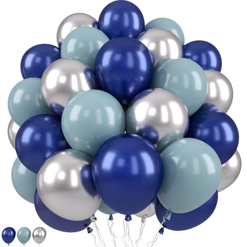 Luftballons Marineblau Silber, 12 Zoll Staubblau Silber Ballons Retro Blau Metallic Silber Latex-Luftballons für Boho Geburtstag Babyparty Hochzeit Verlobung Jubiläums Abschlussfeier Dekorationen von Paready