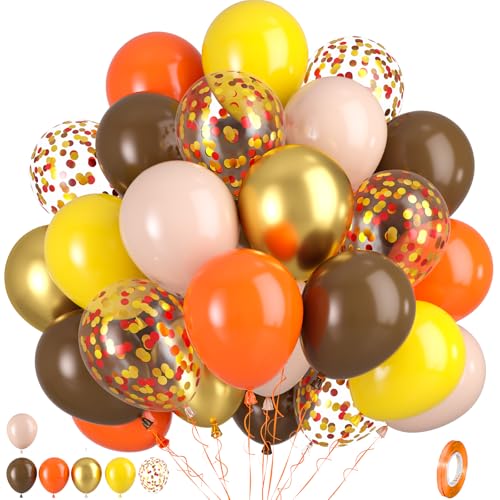 Luftballons Orange Braun, 50 Stück Braune Goldene Ballons, Gold Braune Gelbe Orange Ballons Rote und Gold Konfetti-Ballon für Herbstdeko Thanksgiving Wald-Thema Party Geburtstag Babyparty Dekorationen von Paready