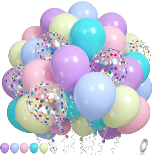 Luftballons Pastell Ballons, Macaron Partyballons Luftballons Bunt Pastell Farben Ballons Regenbogen Konfetti Latexballons für Kinder Erwachsene Geburtstag Hochzeit Babyparty Abschlussfeier Deko von Paready