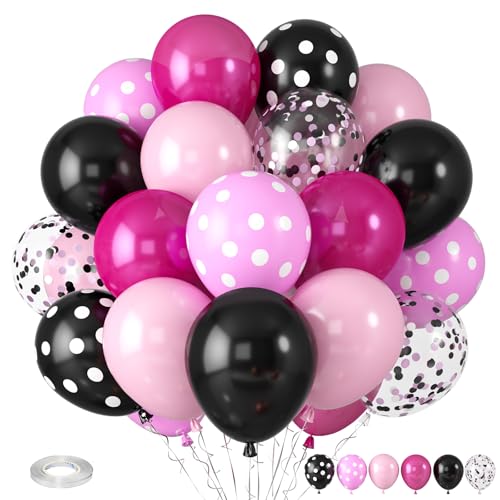 Luftballons Rosa Schwarze, Rosa Schwarz Luftballons Konfetti Ballons, Rosa Dot Ballon Schwarze Latex Luftballon für Mädchen Kinder Geburtstag Baby Brautparty Hochzeit MausThema Party Deko von Paready