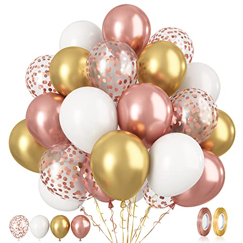 Luftballons Rosegold weiße, 60 Stück 12 Zoll Party Luftballons Metallic Gold Weiß Helium Ballons mit Konfetti Ballons für Jungen Mädchen Geburtstag Babyparty Hochzeit Braut Dusche Graduierung Deko von Paready