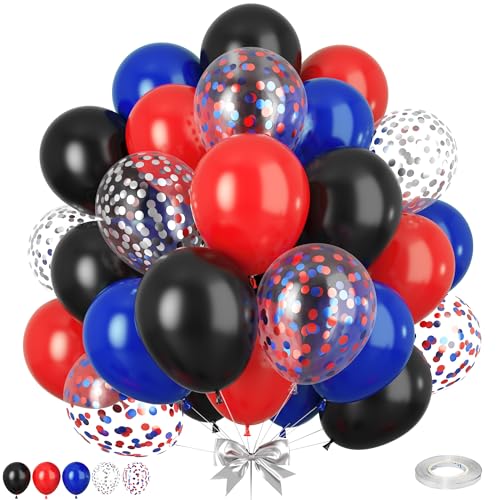 Luftballons Rot Blau Schwarz, 50 Stück Rot Blau Silber Konfetti Luftballons, Helium Ballons für Teenager Mann Junge Superhelden Helden-Thema Hochzeit Geburtstag Party Babyparty Dekorationen von Paready