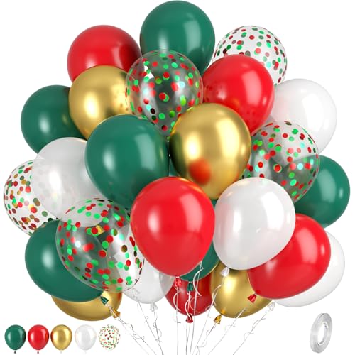 Luftballons Rot Gold Grün, 50 Stück Rot GrüN Ballons, GrüNe Gold Perlweiss Ballons, Rote Und GrüN Konfetti Weihnachten Ballons für Hochzeit Geburtstag Weihnachten Party Babyparty Jahrestag Dekoration von Paready