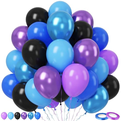 Paready Blau Lila Luftballons, 50 Stück Luftballon Geburtstag Lila Schwarz, 12 Zoll königsblau Latex Metallic Blau Lila Helium Ballon für Junge Mädchen Geburtstag Babyparty Hochzeit Brautparty Deko von Paready