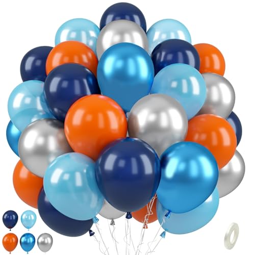 Paready Blau Orange Ballons, 50 Stück Geburtstag Luftballon Astronauten, 12 Zoll Marineblau Metallic Blau Silber Latex Ballon für Jungen Männer Weltraum Thema Brautparty Geburtstag Babyparty Deko von Paready