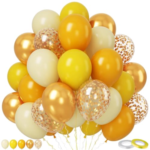 Paready Gelb Luftballons, 50 Stück Luftballon Geburtstag Gelb Gold, 12 Zoll Zitronengelb Latex Gelb Metallic Gold Konfetti Helium Ballon für Junge Mädchen Geburtstag Babyparty Hochzeit Party Deko von Paready