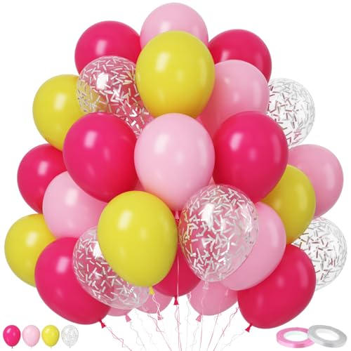 Paready Gelb Rosa Luftballons, 50 Stück Luftballon Geburtstag Rosa Gelb, 12 Zoll Gelb Konfetti Silber Hellrosa Latex Ballon für Mädchen Thema Geburtstag Pfirsich Babyparty Hochzeit Prinzessin Deko von Paready