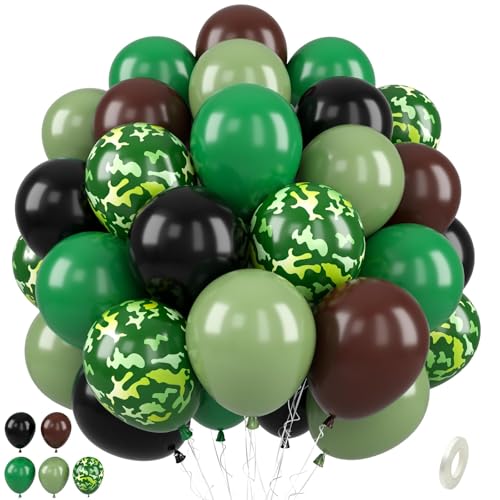 Paready Grün Braun Luftballons, 50 Stück Geburtstag Tarnballon, 12 Zoll Dunkles Salbeigrün Schwarz Latex Ballon Helium für Geburtstag Babyparty Campingplatz Woodland Jagd Dschungel Armee Party Deko von Paready