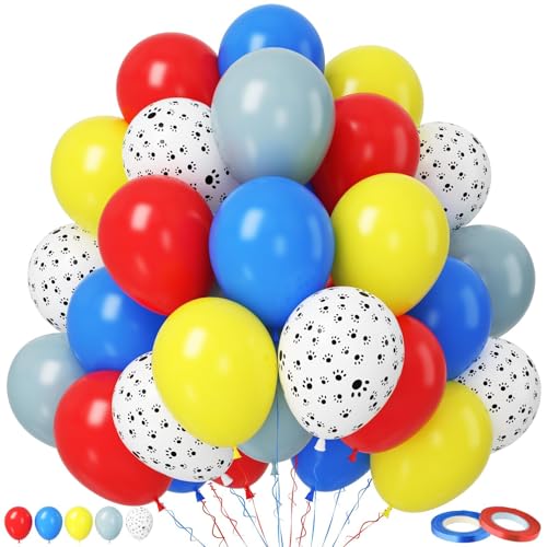 Paready Hund Pfote Luftballons, 50 Stück Luftballon Geburtstag Rot Blau Gelb, 12 Zoll Staubige blaue Weiß Pfoten Druck Ballon Latex Helium Ballon für Kinder Karneval Geburtstag Zirkus Thema Party Deko von Paready