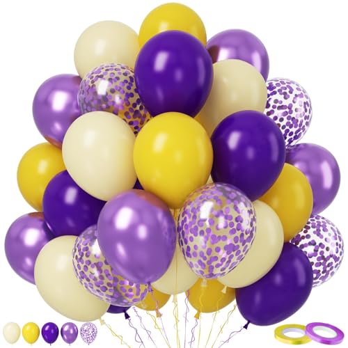 Paready Lila Gelb Luftballons, 50 Stück Luftballon Geburtstag Gelb Lila Latex, 12 Zoll Macaron Gelb Dunkel Metallic Lila Konfetti Ballon für Babyparty Junge Mädchen Sport Thema Geburtstag Party Deko von Paready