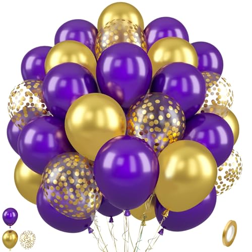 Paready Lila Gold Luftballons, 50 Stück Geburtstag Luftballon Dunkellila, 12 Zoll Retro Lila Metallic Gold Konfetti Latex Ballon Helium für Geburtstag Brautparty Hochzeit Babyparty Deko von Paready