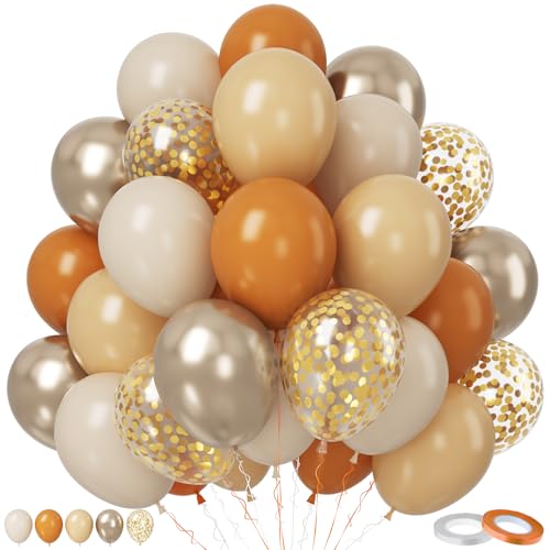 Paready Orange Luftballons, 50 Stück Luftballon Geburtstag Orange Aprikosen, 12 Zoll Sand Weiß Metallic Gold Konfetti Ballon für Orange Thema Geburtstag Halloween Babyparty Hochzeit Valentinstag Deko von Paready