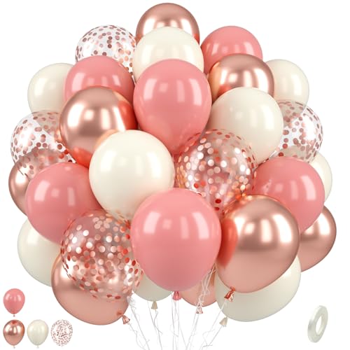 Paready Retro Rosa Luftballons, 50 Stück Geburtstag Luftballon Retro Errötendes Rosa, 12 Zoll Metallic Konfetti Dusty Rosa Gold Latex Ballon für Mädchen Brautparty Geburtstag Hochzeit Babyparty Deko von Paready